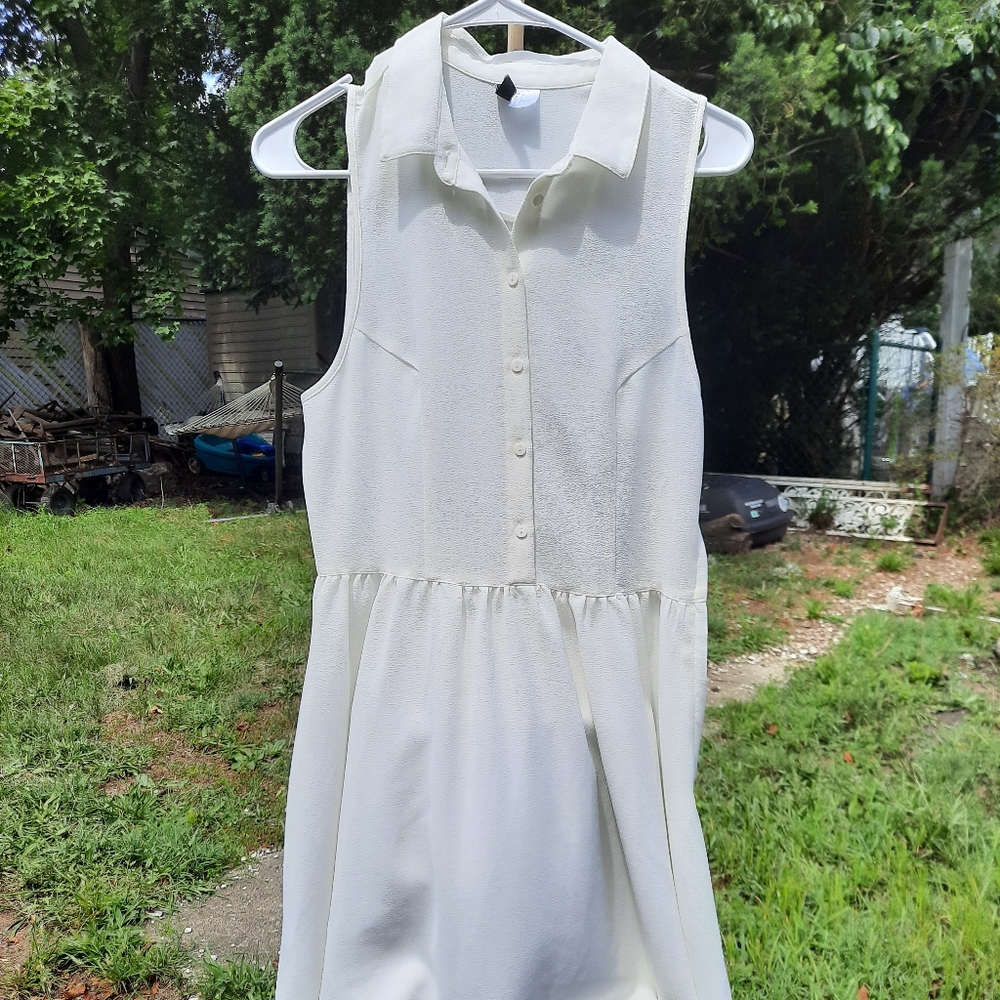 White Crepe Collared Dress